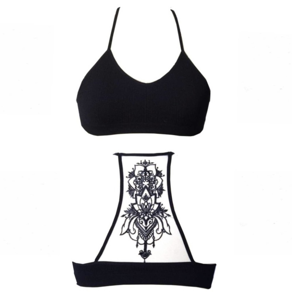 Black Floral Lace Mesh Racerback Tattoo Bralette - Picture 2 of 16